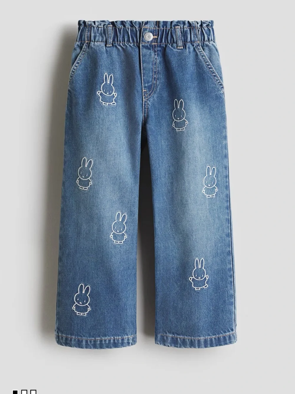 H&M Blue Denim Kids Jeans with White Bunny Embroidery - Picture 1 of 5
